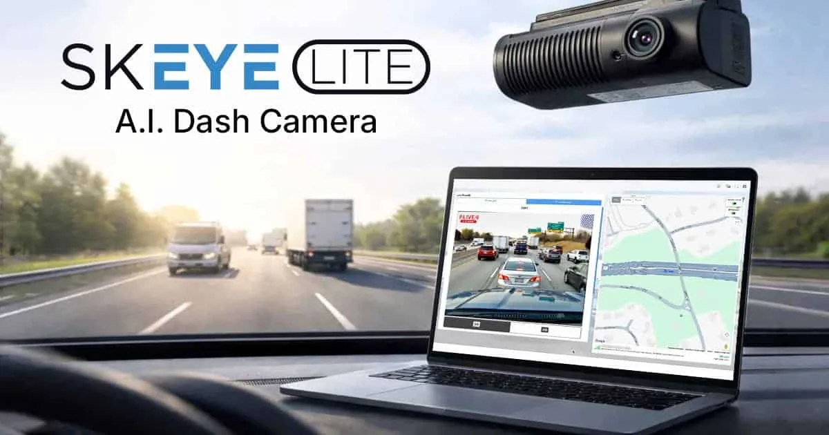 skEYElite forward-focused fleet camera system with cloud video access, live GPS tracking, and mobile app viewing for commercial vehicles
